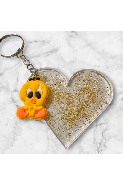 Buki'nin Atölyesi سلسلة مفاتيح على شكل قلب من الإيبوكسي، إكسسوار حقيبة تويتي