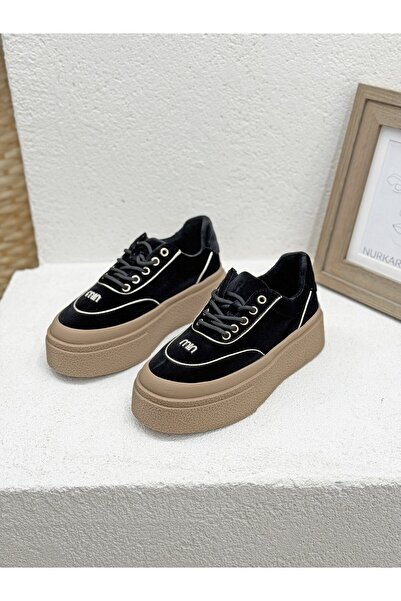 Guja 26K330 ÖNÜ TAŞ DETAYLI KADİFE 5CM KALIN TABANLI SNEAKER SPOR AYAKKABI KADIN
