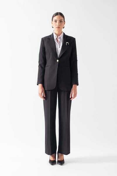 Spazio Didima Klasik Yaka Bele Oturan Flotalı Ceket SİYAH