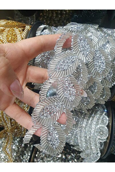 ESRA ŞELEM Iron-On Wide Leaf Model Silver Color Decorative Strip Accessory