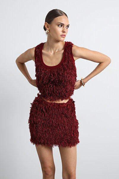 Mozto Furenne Feathered Burgundy Tank Top Undershirt