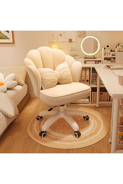 Generic Height Adjustable Makeup Chair 360ْ Swivel Vanity Chair with Padded Casters and Cushion- Beige