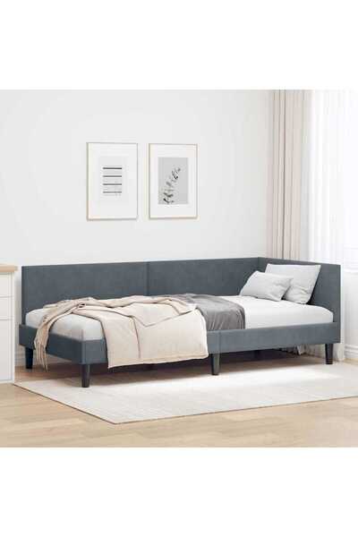 vidaxl Corner Bed Frame with Headboard Dark Grey 90 cm x 200 cm Fabric