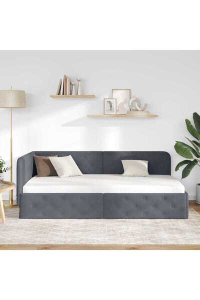 vidaxl Corner Bed Frame with Headboard Dark Grey 90 x 200 cm Velvet