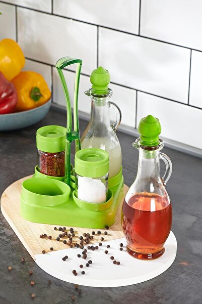 Renga Kibele 5 Piece Glass Oil and Salt Shaker Set with Stand 151064 Green