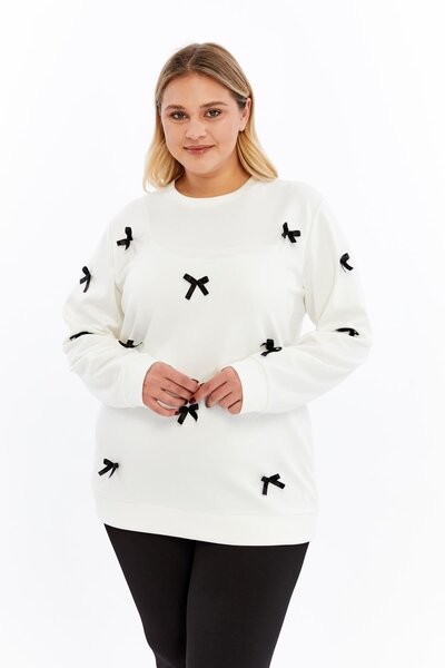 RMG Bow Detailed Oversized Sweatshirt Ecru