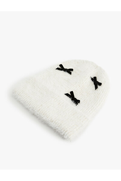 Koton Layered Soft Textured Bow Detailed Knitted Beanie