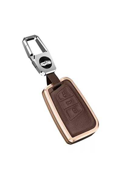 OEM Brown aluminum and leather key case for VW Passat B8, Skoda Superb, Kodia...