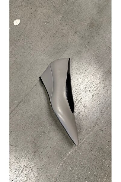 Eataly Shoes Alba Gray Leather Wedge Heeled Women's Shoes