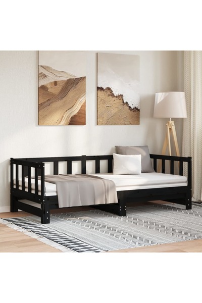 vidaxl سرير نهاري قابل للسحب بدون مرتبة، أسود، 2x(90x200)سم