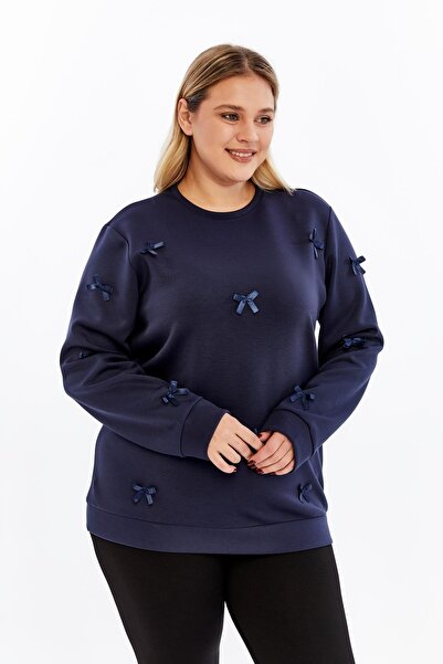 RMG Bow Detailed Oversized Sweatshirt Navy Blue