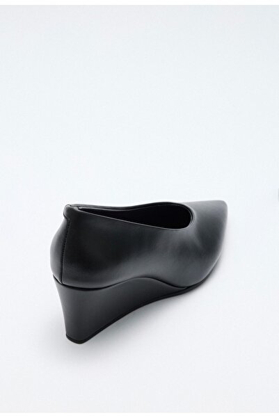 Eataly Shoes Alba Black Leather Wedge Heeled Women's Shoes