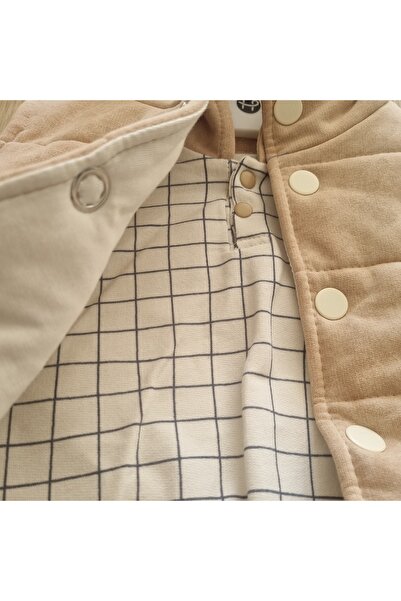 Uğur bebe Natural Cotton Puffer Vest Hooded Sweat Pocket Tracksuit 3-Piece Beige Men's Set Ultra Comfort & Style