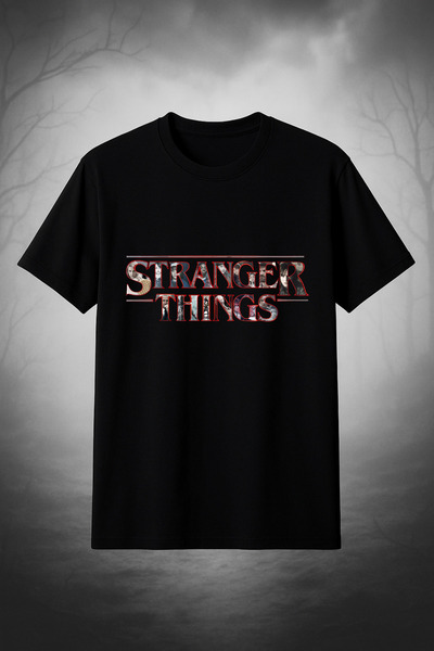 MECH BUTİK Tricou unisex Stranger Tings alb-negru cu imprimeu Tricou pentru f...