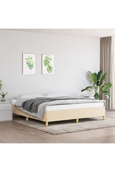 vidaxl Bed Frame without Mattress Cream 180x200 cm Super King Fabric
