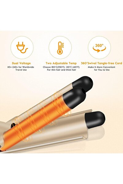 Alim Triple Barrel Hair Curler - Ceramic Anti-Static, Anti-Scald, Travel Styling Tool