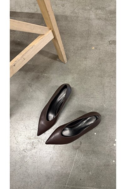 Eataly Shoes Alba Acıkahve Leather Wedge Heeled Women's Shoes