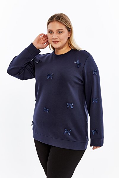 RMG Bow Detailed Oversized Sweatshirt Navy Blue