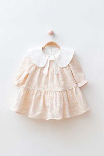 Banamio Leah Baby Girl Kid's Floral Print Detailed Large Collar Lined Muslin Dress