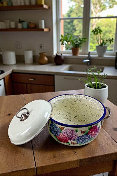 İnci Emaye 22 No. Enamel Hydrangea Lavivert Cookware, Serving, Dining, Camping, Picnic, Dowry