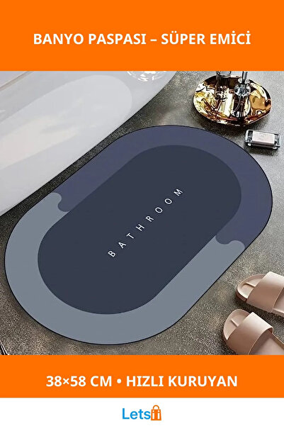 Letsii Süper Emici Su Geçirmez Banyo Paspası 38x58 cm