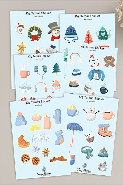 tinystoriestr Set de autocolante de iarnă - 6 bucăți / Agendă, Caiet, Jurnal,...