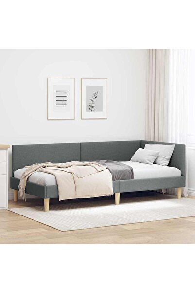 vidaxl Corner Bed Frame with Headboard Dark Grey 90 cm x 200 cm Fabric