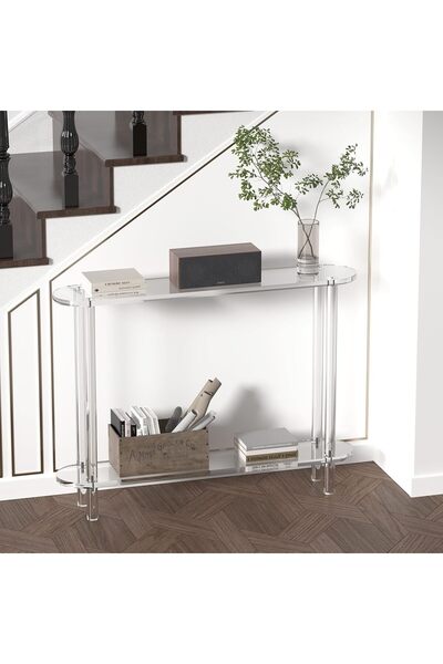 Slasa Acrylic Console Table, Narrow Entryway Table, 2-Tier Clear 80cm W x 19.3cm D x 76cm H