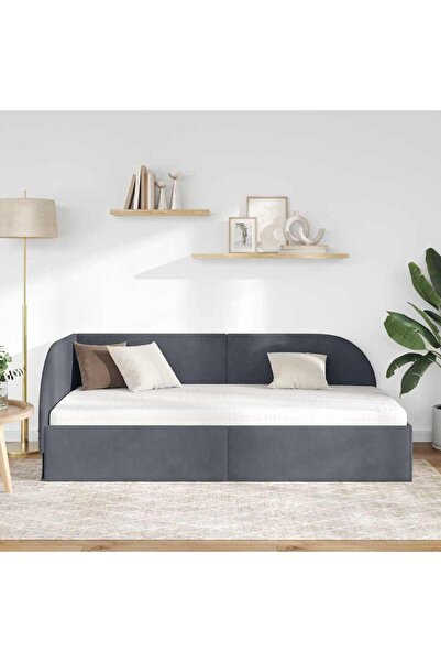 vidaxl Corner Bed Frame with Headboard Dark Grey 90 cm x 200 cm Fabric