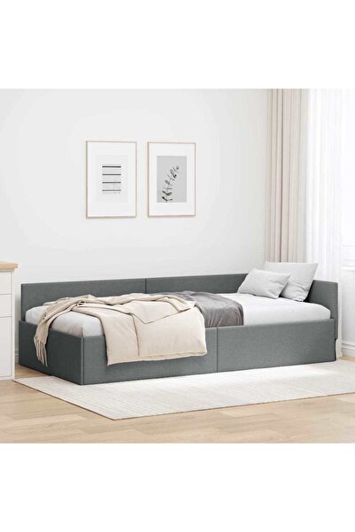 vidaxl Corner Bed Frame with Headboard Dark Grey 90 cm x 200 cm Fabric
