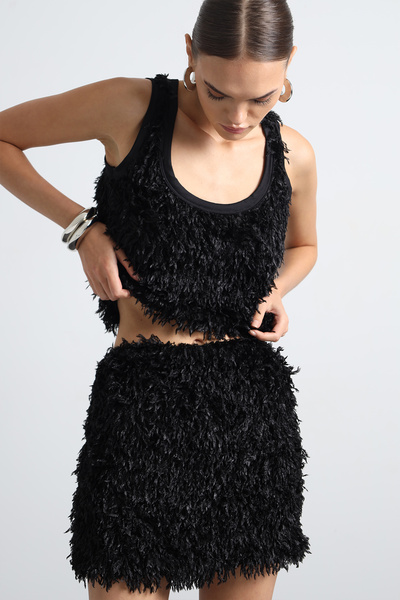 Mozto Furenne Feathered Black Tank Top Undershirt