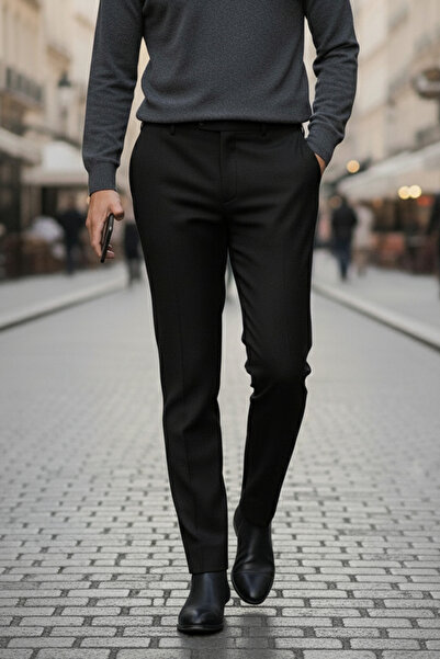 NAZEF Special Production Slim Fit Side Pocket Black Classic Winter Fabric Trousers