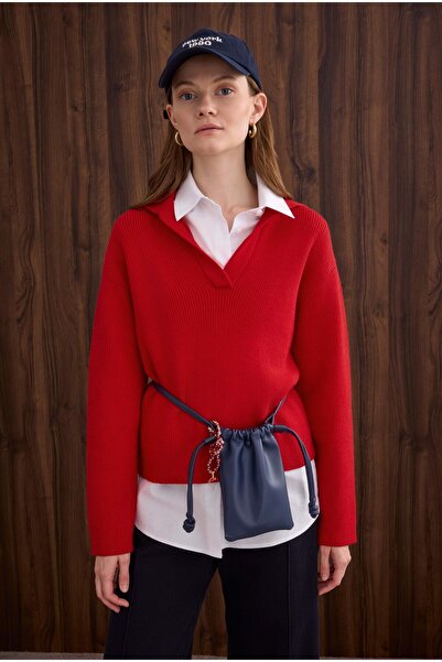 HEQA Pulover cu guler polo roșu