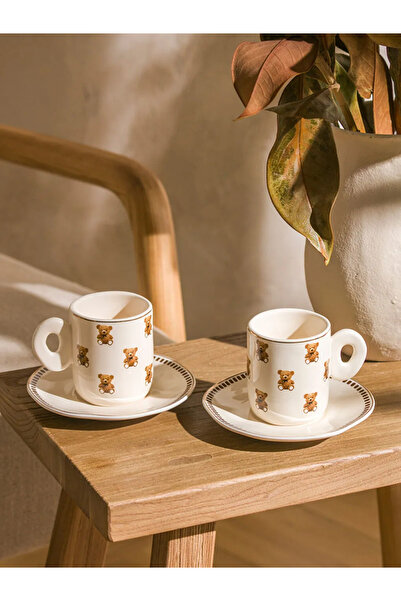 LC Waikiki Lcw Bear Teddy Printed Christmas Gift Set Blg Butik - Porcelain Coffee Cup for 2 People + Napkin