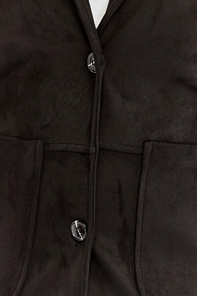 RMG Women's Plus Size Suede Jacket with Pocket Detail Black