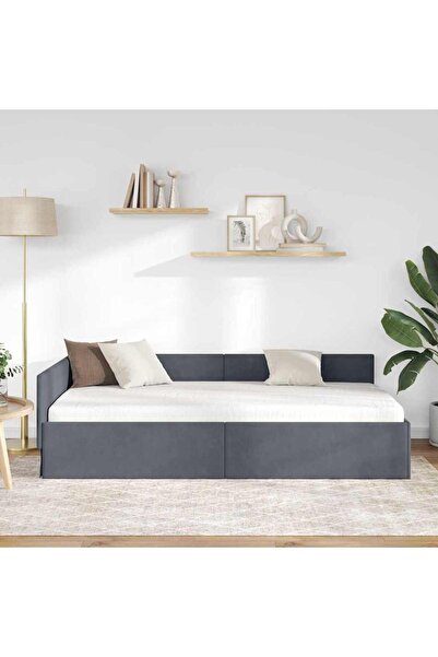 vidaxl Corner Bed Frame with Headboard Dark Grey 90 cm x 200 cm Fabric