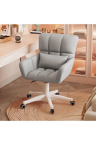 Saharaz Armless Office Desk Chair,Fabric Padded Modern Swivel with Wheels,Height Adjustable Wide Seat,Gray
