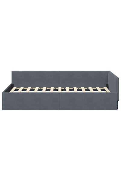 vidaxl Corner Bed Frame with Headboard Dark Grey 90 cm x 200 cm Fabric