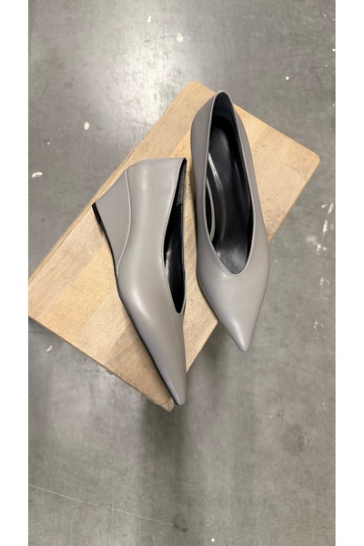 Eataly Shoes Alba Gray Leather Wedge Heeled Women's Shoes