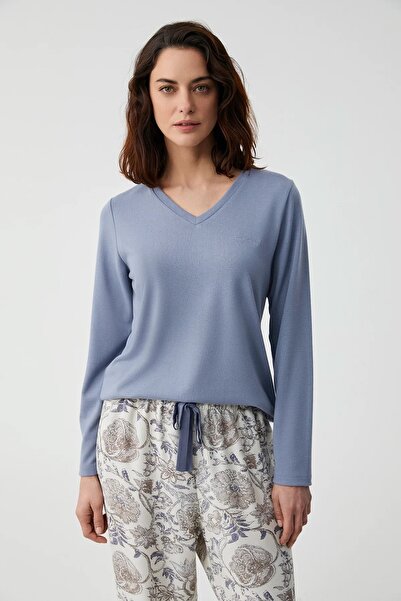 Catherine's Catherines Soft Textured V-Neck Long Sleeve Women's Pajama Set