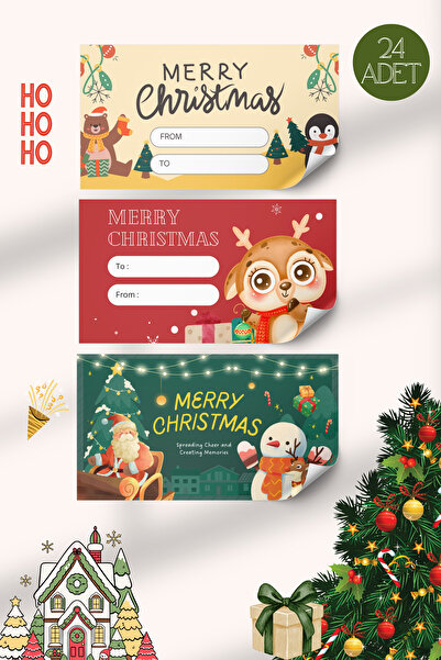 pnkycrco Yılbaşı Yeni Yıl Noel Temalı 3 Farklı Desen Tebrik Kartı Hediye Kart...