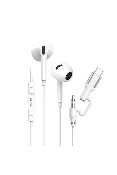 Lito Stereo headphones 3.5mm Jack and Type-C with microphone LF03, 1.2m, white