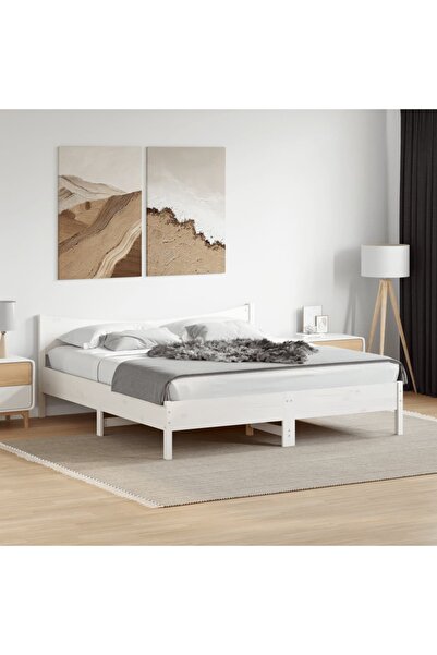 vidaxl هيكل سرير بدون مرتبة أبيض 180 × 200 سم سوبر كينج من خشب الصنوبر الصلب