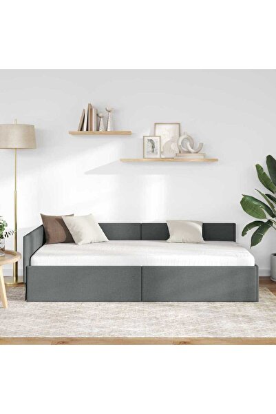 vidaxl Corner Bed Frame with Headboard Dark Grey 90 cm x 200 cm Fabric