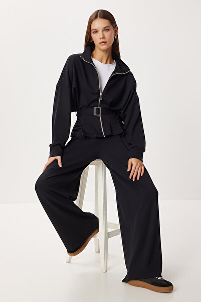 Lovelyİstanbul Belted Top and Bottom Modal Set Lby0024 Black