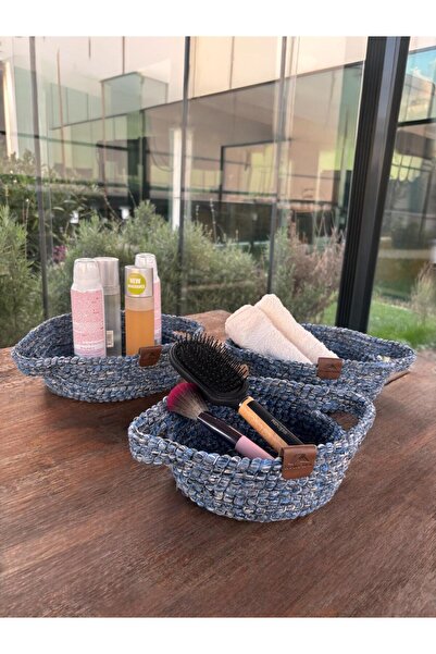 Home Inn Home Textile Set de 3 coșuri organizatoare bleumarin – Depozitare decorativă - Rezistent la pete