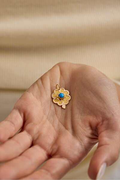 Tufanlar Kuyumculuk 14 Ayar Firuzeli Yonca Altın Kolye Ucu (Orta Boy)