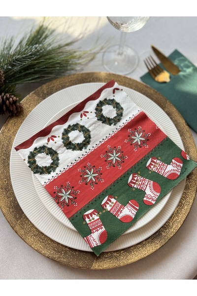 Mank Șervețele de masă, 3 straturi, hârtie de mătase - Roșu Folky / 40 x 40 c...