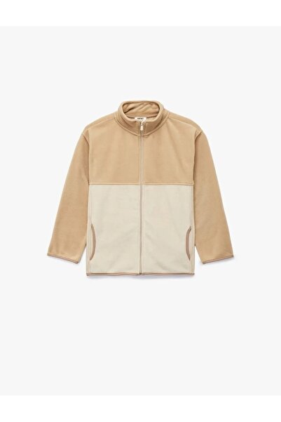 Koton Hanorac din fleece pentru băieți, cu guler înalt, mânecă lungă și fermoar