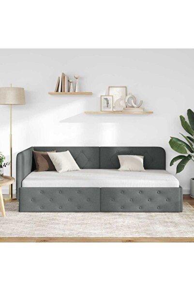 vidaxl Corner Bed Frame with Headboard Dark Grey 90 x 200 cm Fabric